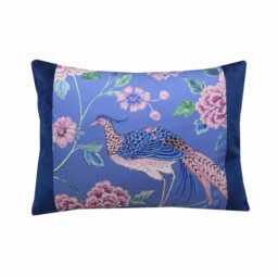 Peacock Lumbar Cushion Sanderson Blue Floral Velvet Pillow Cover 14x18