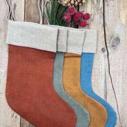 Linen Christmas Stocking/Handmade Gift Stockings/Christmas Decorations/ Decor - thumbnail 3