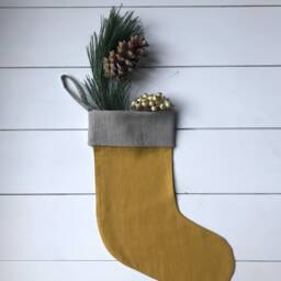Linen Christmas Stocking/Handmade Gift Stockings/Christmas Decorations/ Decor - thumbnail 4