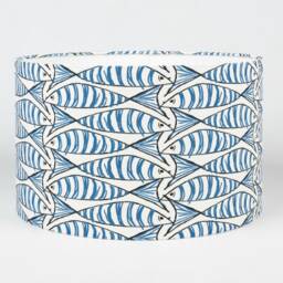 Seaside Sardine Lampshade. Bright Indigo Blue & White Geometric Fish Print Design, Cylinder Style Shade. 30cm & 40cm Sizes Available - thumbnail 2