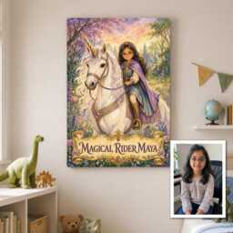 Personalised Unicorn Rider Canvas From Photo, Custom Text Fairytale Wall Art, Magical Birthday Gift For Girl Daughter Bedroom Decor - thumbnail 2