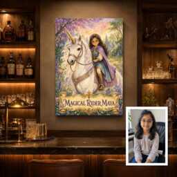 Personalised Unicorn Rider Canvas From Photo, Custom Text Fairytale Wall Art, Magical Birthday Gift For Girl Daughter Bedroom Decor - thumbnail 3