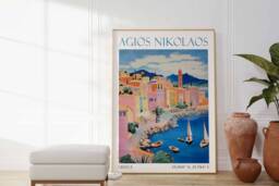 Agios Nikolaos Travel Poster Print Greece Art Gift Wall - thumbnail 1