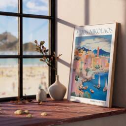 Agios Nikolaos Travel Poster Print Greece Art Gift Wall - thumbnail 3