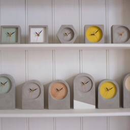 Handmade Concrete/Cement Grey & Blue Desk Clock With Cork Base - Tall - thumbnail 3