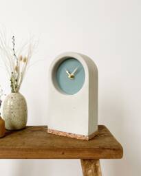 Handmade Concrete/Cement Grey & Blue Desk Clock With Cork Base - Tall - thumbnail 1