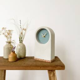 Handmade Concrete/Cement Grey & Blue Desk Clock With Cork Base - Tall - thumbnail 2