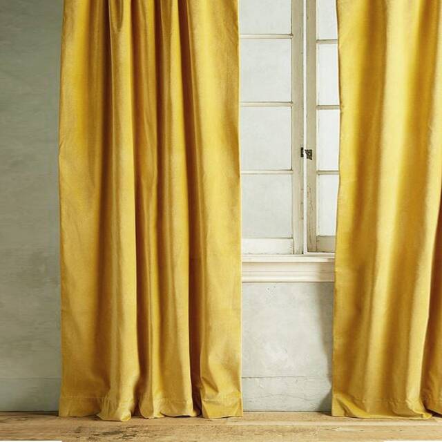 Pair Of Tuscany Yellow Velvet Curtains, Silky Living Room Custom Curtains - image 1