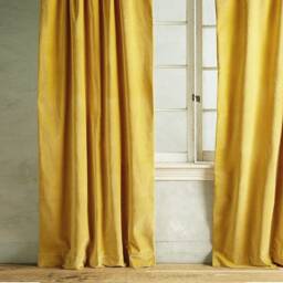 Pair Of Tuscany Yellow Velvet Curtains, Silky Living Room Custom Curtains
