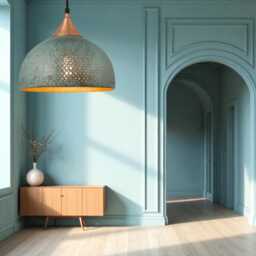 Handmade Blue Patina Brass Dome Pendant Light Perforated Rustic Hanging Lamp - thumbnail 3