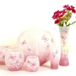Small Pink Stem Vase With Hand Painted Butterflies On Strawsilk - thumbnail 3