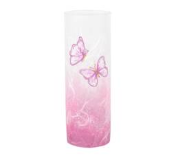 Small Pink Stem Vase With Hand Painted Butterflies On Strawsilk - thumbnail 1