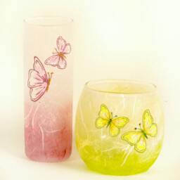 Small Pink Stem Vase With Hand Painted Butterflies On Strawsilk - thumbnail 2