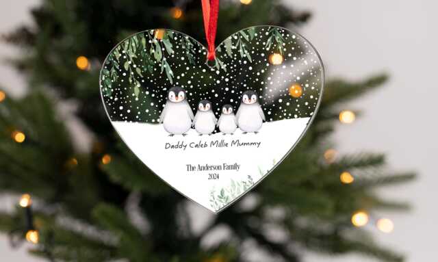 Personalised Hanging Heart Plaque Sign First Christmas As Family Of Acrylic Tree Decoration Free Gift Bag Bluebellindagifts - image 1