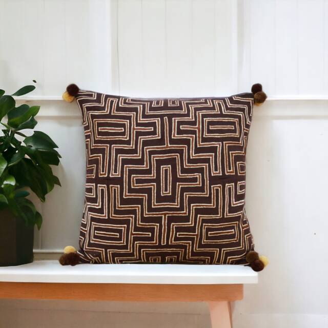 Brown Colour Pillow Cover, Embroidered, Mola Style Pillows, Standard Size 16x16 Inches - image 1