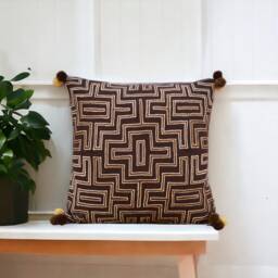 Brown Colour Pillow Cover, Embroidered, Mola Style Pillows, Standard Size 16x16 Inches - thumbnail 1