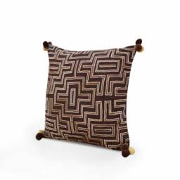 Brown Colour Pillow Cover, Embroidered, Mola Style Pillows, Standard Size 16x16 Inches - thumbnail 3