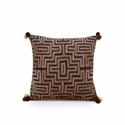 Brown Colour Pillow Cover, Embroidered, Mola Style Pillows, Standard Size 16x16 Inches - thumbnail 2