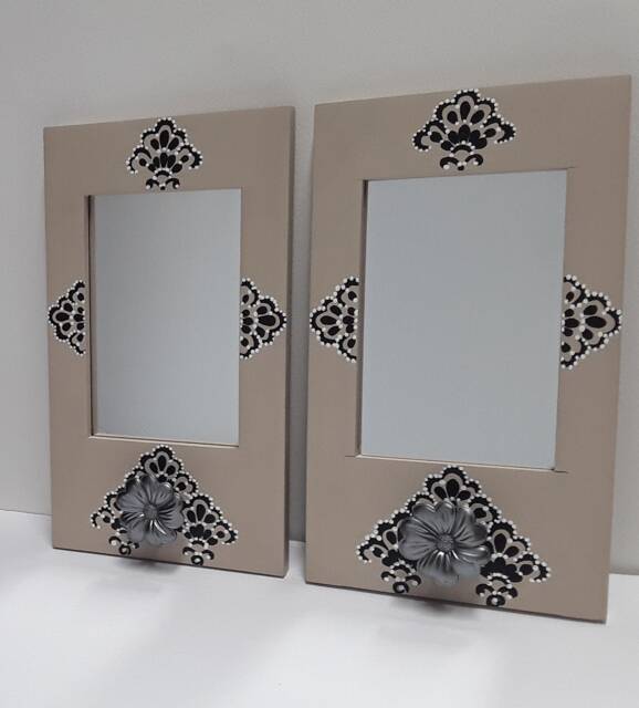 Hand Painted Wall Mirrors With Flower Pegs Elegant Decor Pair - image 1
