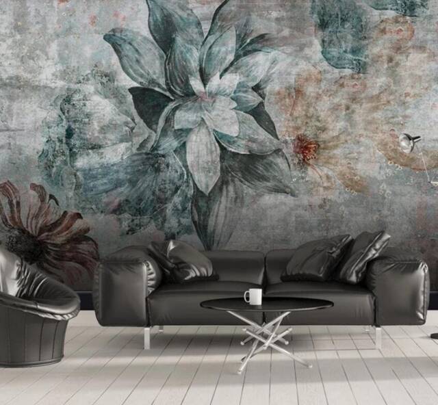 3D Floral Wallpaper, Dark Hand Drawn Wall Mural, Peel & Stick - image 1