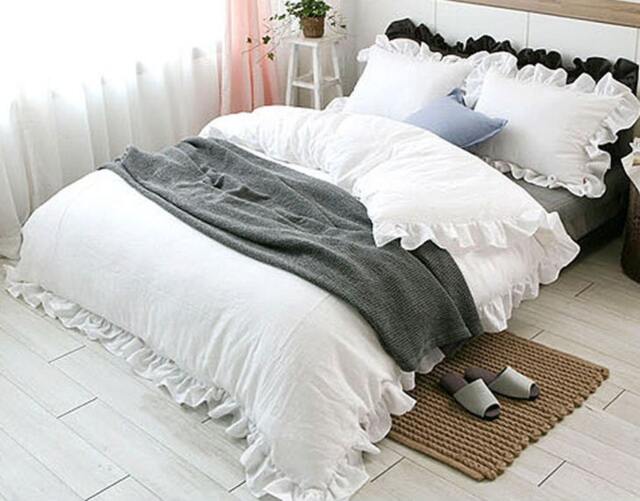 White Ruffle Duvet Cover Natural Linen, Linen Bedding, Shabby Chic, Available Queen King Bedding - image 1
