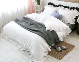 White Ruffle Duvet Cover Natural Linen, Linen Bedding, Shabby Chic, Available Queen King Bedding