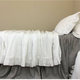 White Ruffle Duvet Cover Natural Linen, Linen Bedding, Shabby Chic, Available Queen King Bedding - thumbnail 3