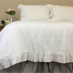 White Ruffle Duvet Cover Natural Linen, Linen Bedding, Shabby Chic, Available Queen King Bedding - thumbnail 2