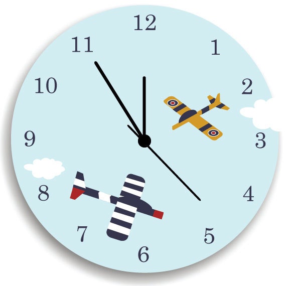Nursery Wall Clock, Airplanes in The Sky, Children Room Decor - image 1