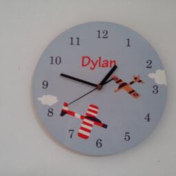 Nursery Wall Clock, Airplanes in The Sky, Children Room Decor - thumbnail 2