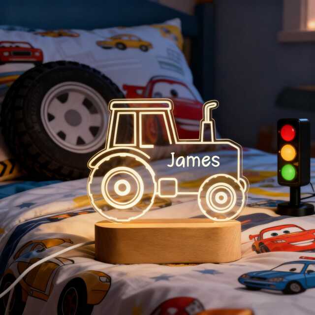 Kids Night Light With Name, Tractor Light, Dinosaur Baby Bedroom Decor, 1st Birthday Gifts, Gift For Son Baptism Gifts - image 1