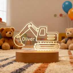 Kids Night Light With Name, Tractor Light, Dinosaur Baby Bedroom Decor, 1st Birthday Gifts, Gift For Son Baptism Gifts - thumbnail 2