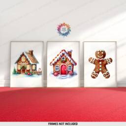 Christmas Gingerbread Print Set - 3 Posters - Man, House Merry Xmas Wall Art Winter Artwork A4 A3 Watercolour Prints - thumbnail 2