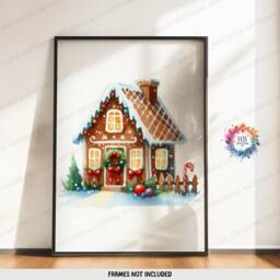 Christmas Gingerbread Print Set - 3 Posters - Man, House Merry Xmas Wall Art Winter Artwork A4 A3 Watercolour Prints - thumbnail 3