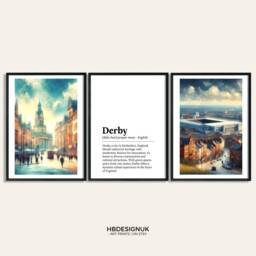 Derby Poster Prints - Set Of 3 Posters - Watercolour Wall Art Decor Travel England Hanging Artwork Gift Derbyshire UK - thumbnail 2