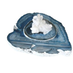 Glam Large Blue Agate Tealight Holder - Lid Crystal Quartz Cluster Silver Leafed - thumbnail 3
