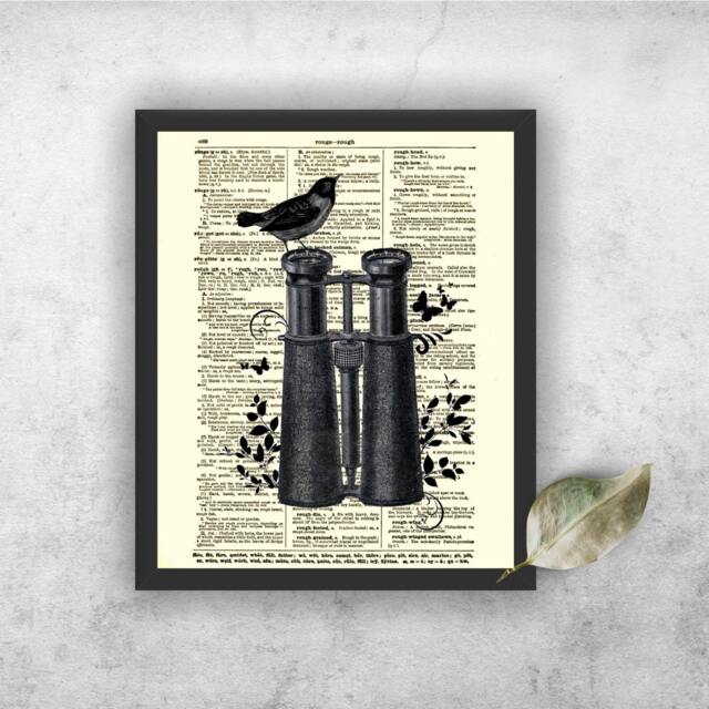 Binocular Art Print Upcycled 1897 Dictionary Page, Birdwatcher Gift - image 1