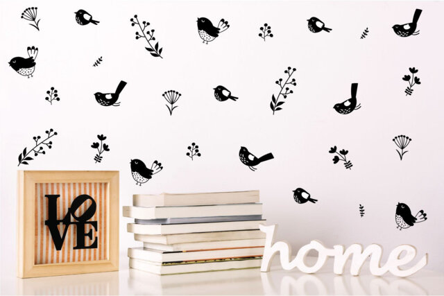 Birds & Flowers Decals, Nursery Wall Decal, Baby Room Floral Girls Flower Decal - image 1