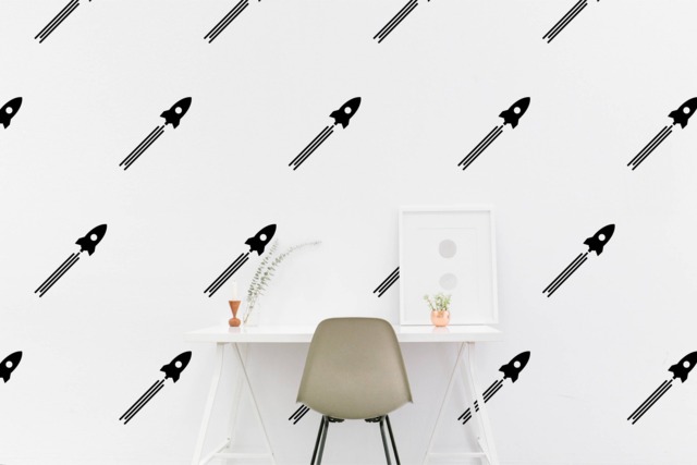 Space Ship Wall Decal Kids Room Rocket Wall Sticker, Nursery, Bedroom Pattern Wallpaper Vinyl Decals Stickers Home Decor - image 1