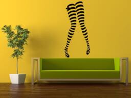 Wall Decal Vinyl Sticker Decals Peal & Stick Cheap Free Shipping Art Striped Stockings Long Legs Woman Girl Pretty L503 - thumbnail 1