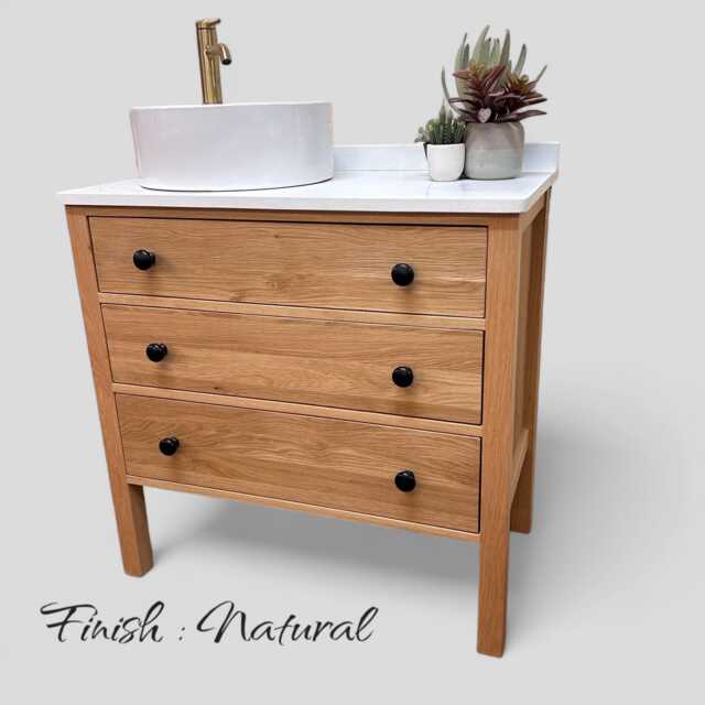 Ledbury - Solid Oak 3 Drawer Chest Handmade Hardwood Bathroom Vanity Unit - image 1