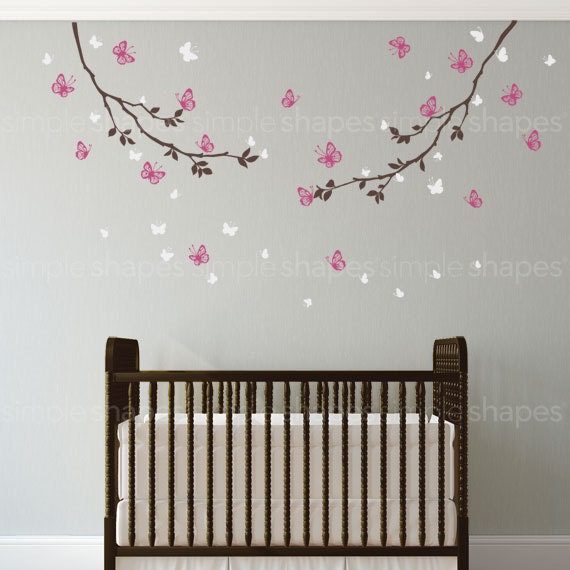 Butterfly Branch Wall Decal Nursery Decor, Baby Crib Decals - image 1