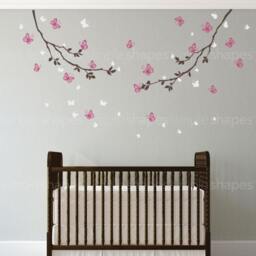 Butterfly Branch Wall Decal Nursery Decor, Baby Crib Decals - thumbnail 1