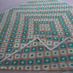 9x10 Ft Brown Turquoise Geometric Unique Design Afghan Kilim Rug, Wool Handmade Flatweave Boho Oriental Vintage Living Room Bedroom Rug - thumbnail 4