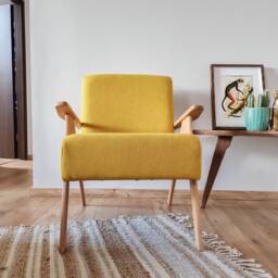 Yellow Mid-Century Beech Armchair - Compact Retro Accent Chair, Handmade Croatia - Free Eu Shipping - thumbnail 3