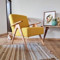 Yellow Mid-Century Beech Armchair - Compact Retro Accent Chair, Handmade Croatia - Free Eu Shipping - thumbnail 2