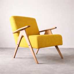 Mid-Century Armchair Yellow Upholstery, Solid Beech Frame, Handmade