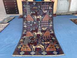 3.8x6.5 Ft, Handmade Pictorial Rug, Rare Afghan Wall Hanging Decor Area Deer Pictures Hanging Decorative Wool Vintage Rug
