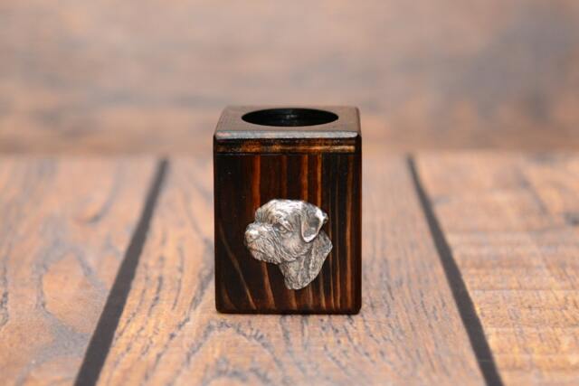 Border Terrier - Wooden Candlestick With Dog, Souvenir, Decoration, Limited Edition, Collection - image 1