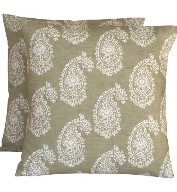 2 Clarke & Paisley Cushion Covers Sage Green Cotton Blend Set Of Two - 16 - image 1